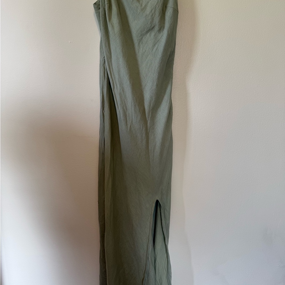 Elegant Linen Olive Green Maxi Dress